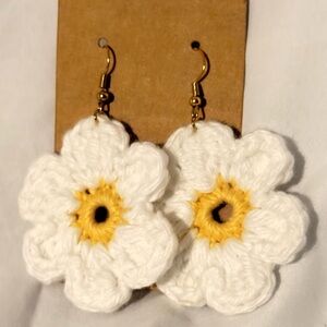 Handcrafted White and Yellow Flower Earrings